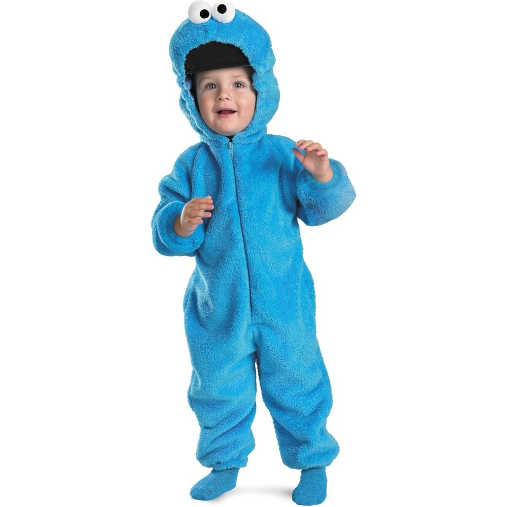 Sesame Street Cookie Monster Union Suit Kids Size 4/5 Blue Plush Hooded Costume